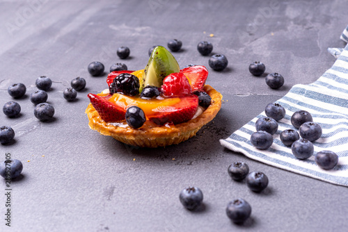 Small Fresh fruit tart with various fruits  Sweet dessert