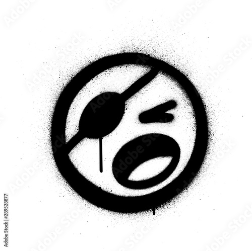 graffiti shouting with eyepatch sprayed in black over white