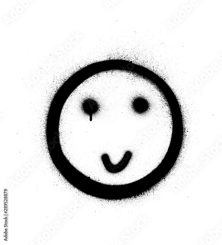 graffiti shy smiling icon sprayed in black over white