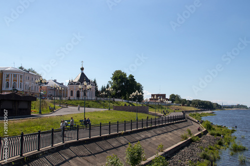 Rybinsk. Chapel Of St. Nicholas. Volga embankment. Summer day
