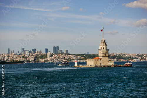 Maiden Tower and modern Istanbul buildings