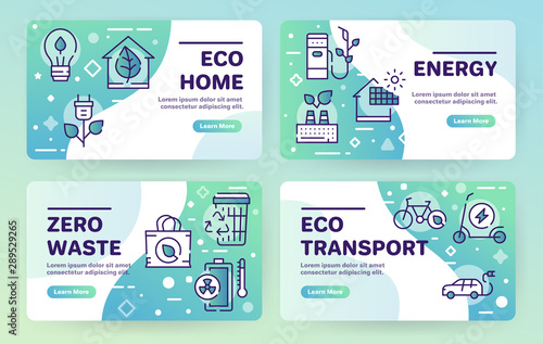 Nature conservation green color linear icons set