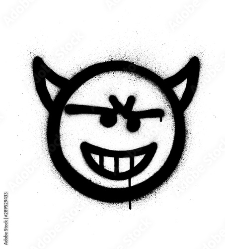 graffiti sneaky devil icon sprayed in black over white