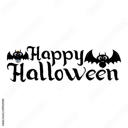 Happy halloween text, with cute bats. Good for greeting card poster, gifts, textile, cover, banner.  © Regina
