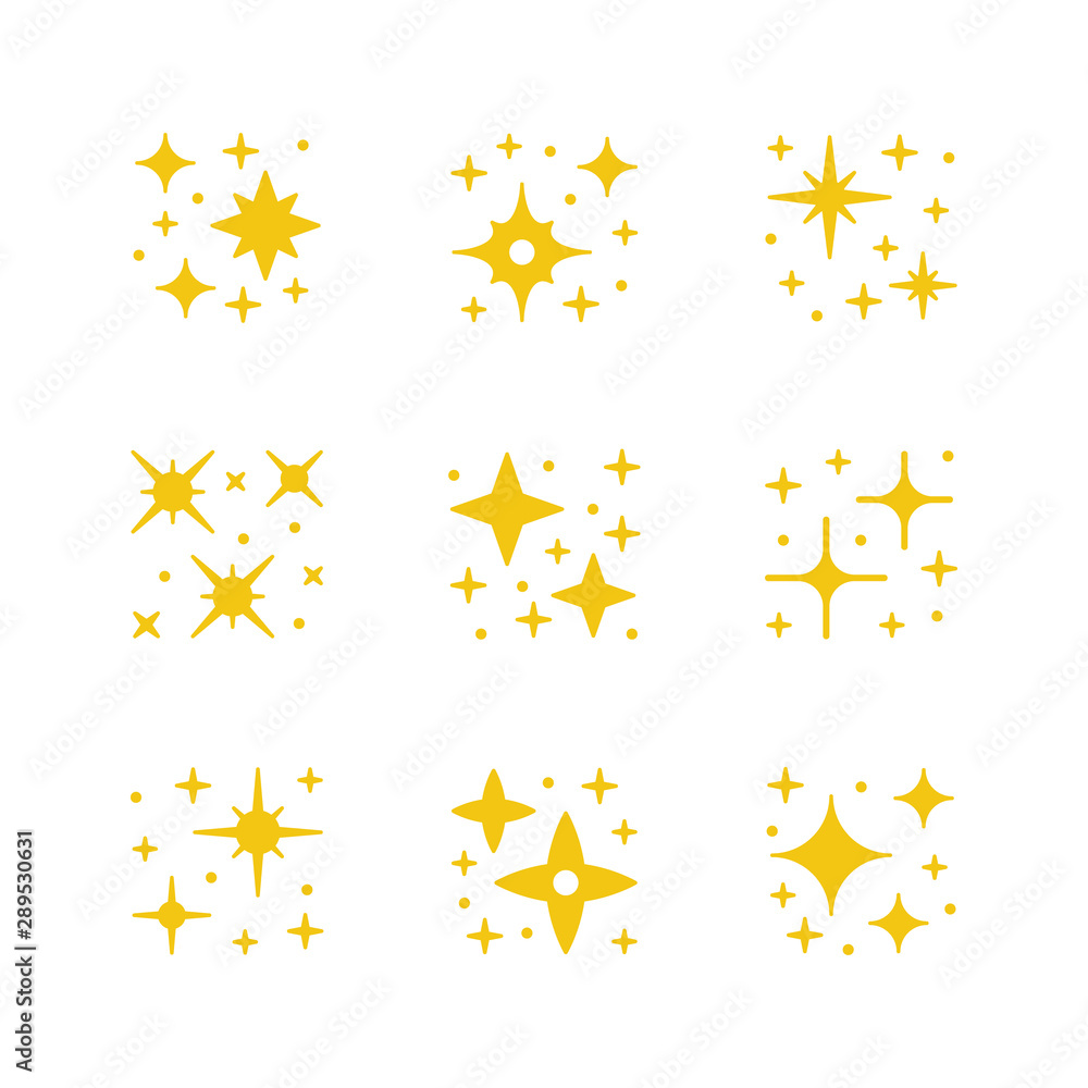 Set yellow icons of sparkling and twinkling