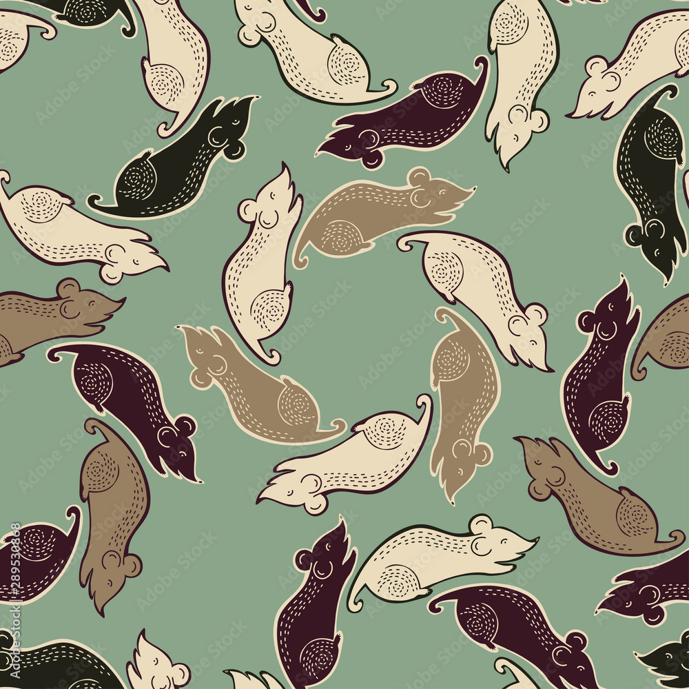 Obraz premium Seamless vector pattern with cute colourful mouses. 