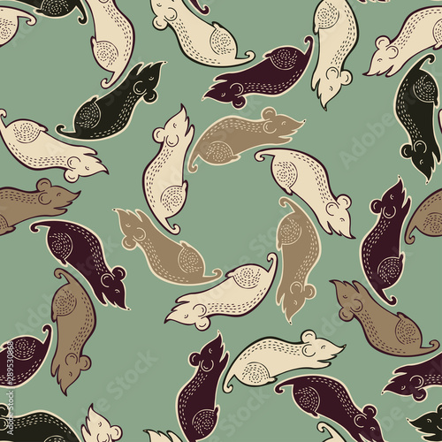 Seamless vector pattern with cute colourful mouses. 