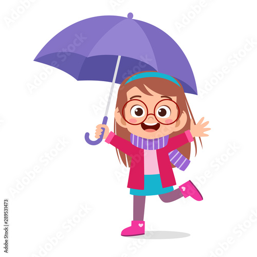 happy cute kid use umbrella rain day
