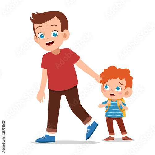 kids with parent on first day school