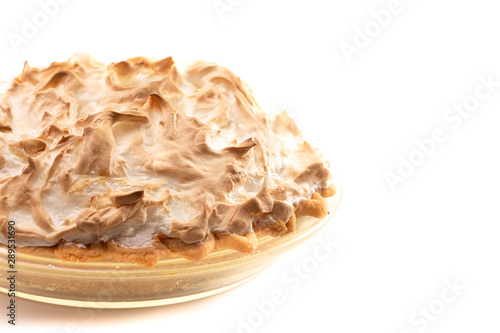 Chocolate Meringue Pie Isolated on a White Background