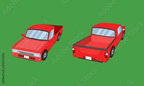 3d red pickup truck car front side back view transport vector illustration eps10