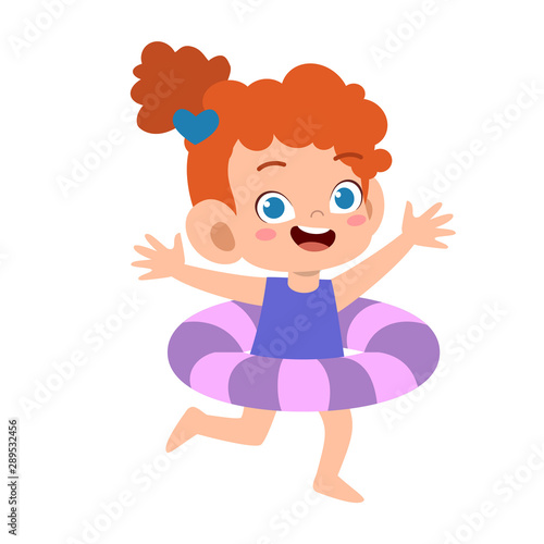 happy cute kid with swim ring vector