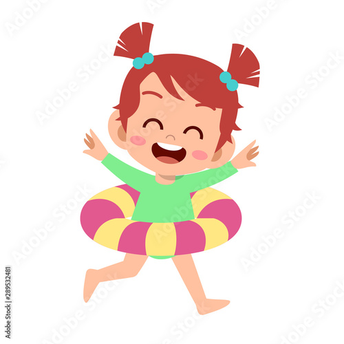 happy cute kid with swim ring vector