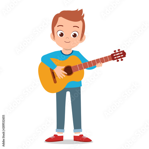 happy cute teen play guitar sing artist