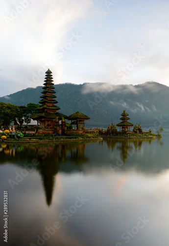 Pura Ulun Danu Beratan Temple at Bedugul, Bali Indonesia. Scenic view during sunrise.