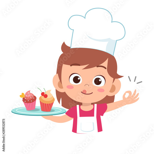 happy cute kid chef cook in kitchen