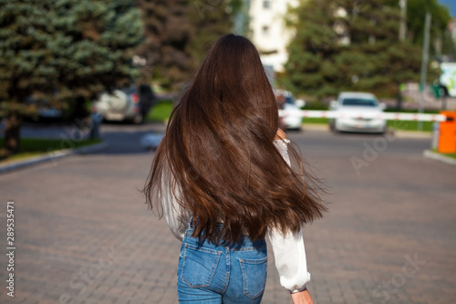 Back view female brunette hair photo