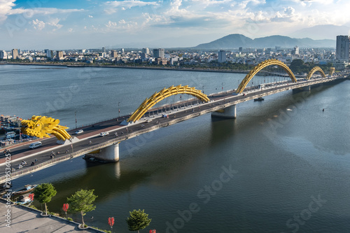 Aerial view of the Dragon bridge in Danang, Central Vietnam