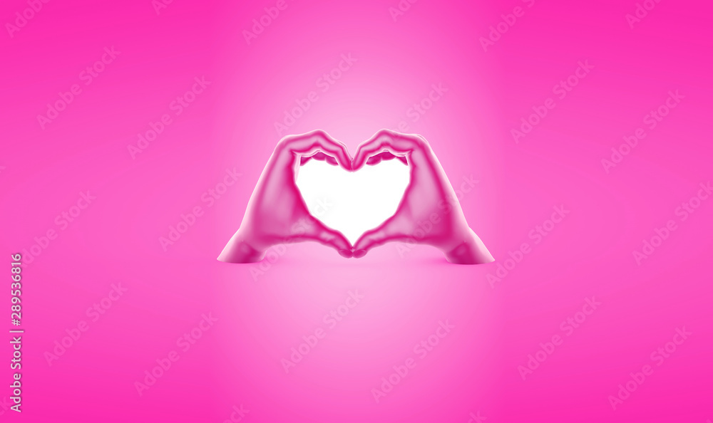 Fototapeta premium pink Heart Shape hand Love Valentine Day or February 14 Valentine's Day World heart day, world health day 3d render Isolated on pink background hd quality