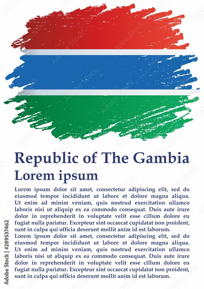 Flag of the Gambia, Republic of The Gambia. Template for award design, an official document with the flag of The Gambia. Bright, colorful vector illustration. Flag of the Gambia, Republic of The Gambia. Template for award design, an official document with the flag of The Gambia. Bright, colorful vector illustration.