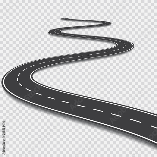 Winding road. Vector template on transparent background