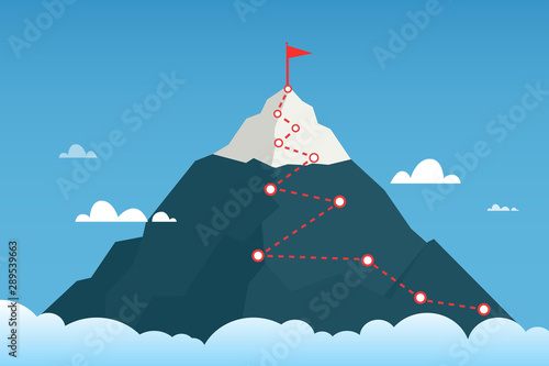 Mountain route to peak mountain. Сoncept of success. Business vector illustration. EPS 10.