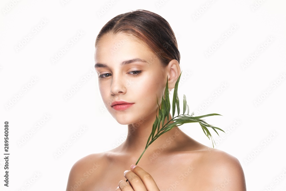 Beautiful woman palm leaf Beautiful woman palm leaf