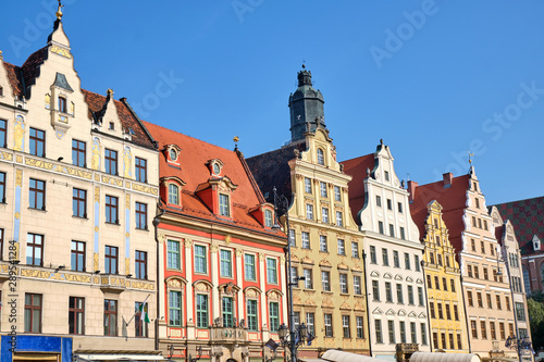 Multi-colored houses at the market square in Wroclaw  Poland