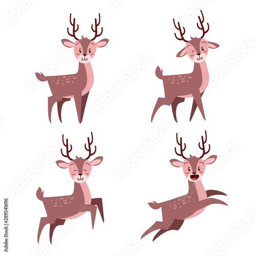 happy cute christmas deer with many expression set