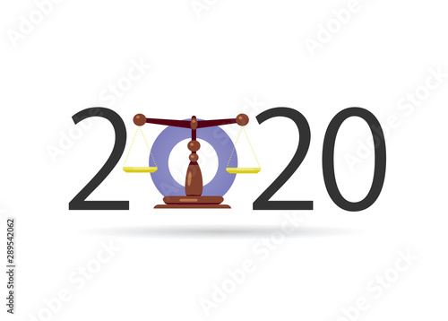 happy new year 2020. 2020 with Scales of justice . concept for lawyer, attorney adnd law photo