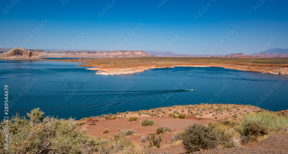 Lake Powell and its dam just outside the town of Page USA
