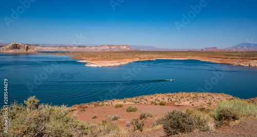 Lake Powell and its dam just outside the town of Page USA