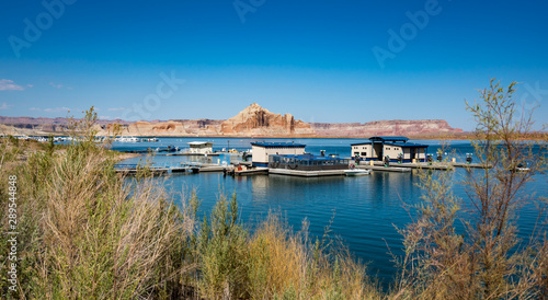 Lake Powell and its dam just outside the town of Page USA