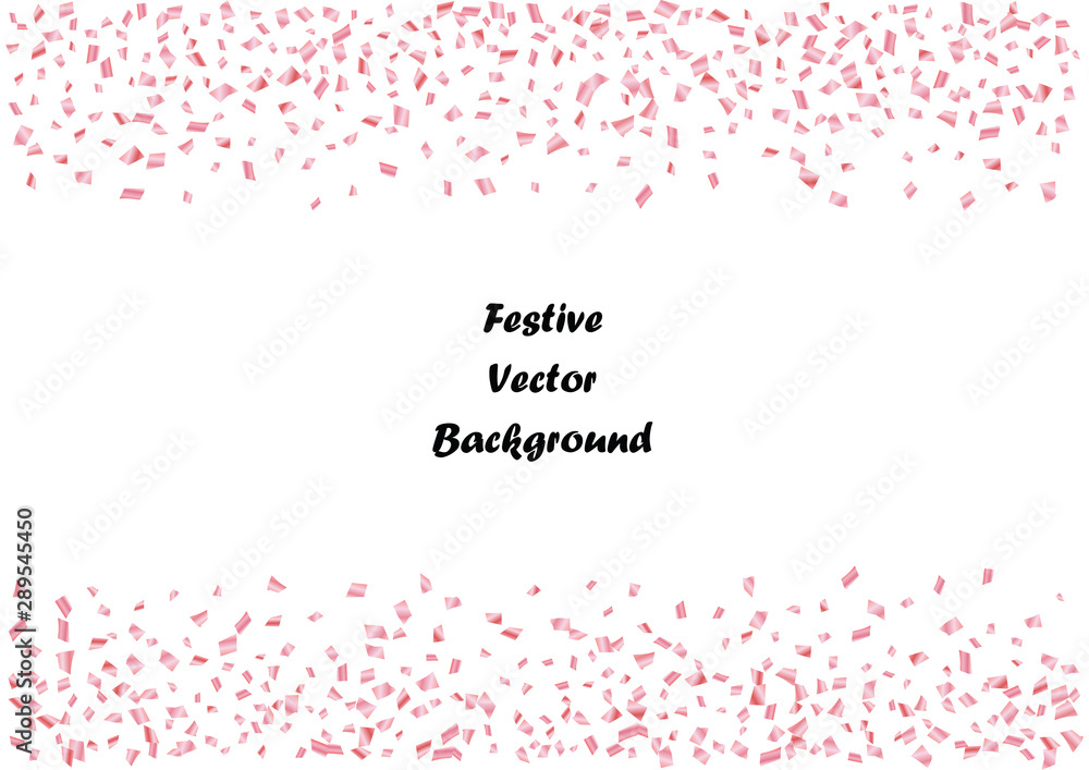 Festive pink rectangle confetti background. Abstract frame confetti texture for holiday, postcard, poster, website, carnival, birthday, children's parties. Cover confetti mock-up. Wedding card layout