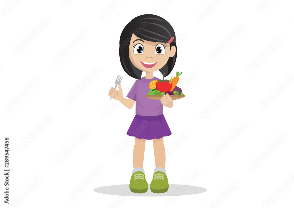 The girls like to eat vegetables and fruits. The girls like to eat vegetables and fruits.