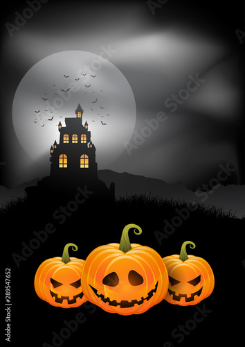 Halloween background pumpkins and spooky castle
