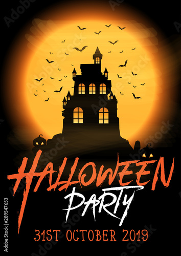 Halloween party poster with spooky castle