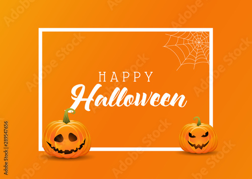 Halloween background with pumpkins on a white frame
