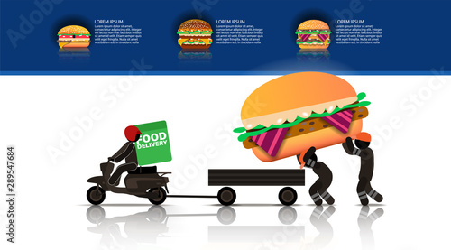 Workers loaded a huge Burger on a trailer scooter