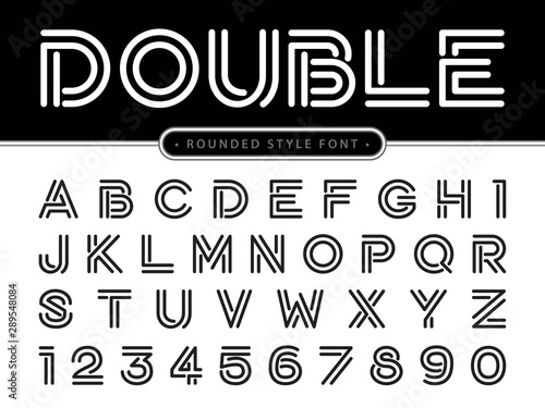 Vector of Modern Alphabet Letters and numbers, Parallel lines stylized rounded fonts, Double Line for each letter. photo