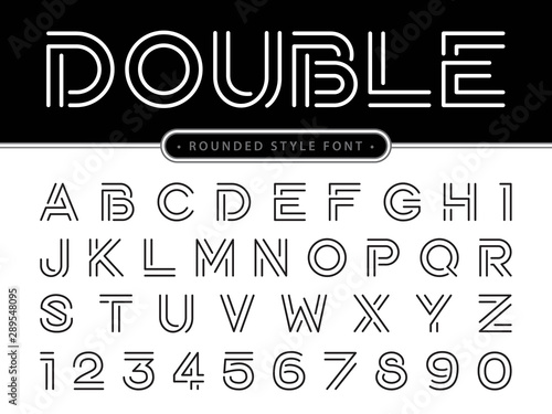 Vector of Modern Alphabet Letters and numbers, Parallel lines stylized rounded fonts, Double Line for each letter.