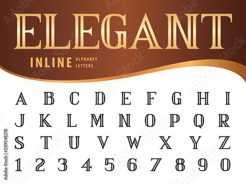 Vector of Elegant Alphabet Letters and numbers, Serif Inline fonts, Vintage and retro typography