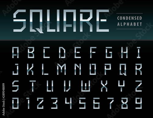 Vector of Modern Square Alphabet Letters and numbers, Geometric Font Technology, Sport, Futuristic Future, Condensed Letters set