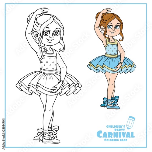 Cute girl in carnival costume of a ballerina color and outlined for coloring page