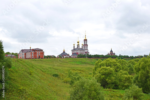 Temple complex of the Orthodox Lyceum. St. Arseny of Elasson in the Mikhailovskaya Sloboda was organized in 2004 on the basis of a decree of the Archbishop of Suzdal. Suzdal, Russia, August 2019.