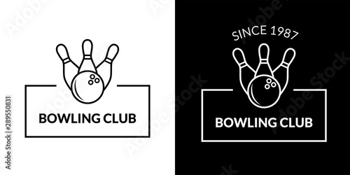 Bowling club logo design. Simple retro black and white bowl emblem. Vector illustration