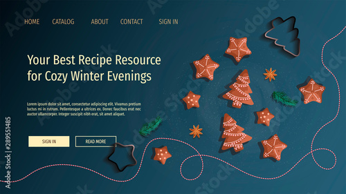Web page design template for Recipes, Cooking, Merry Christmas. Vector illustration for poster, banner and website development.