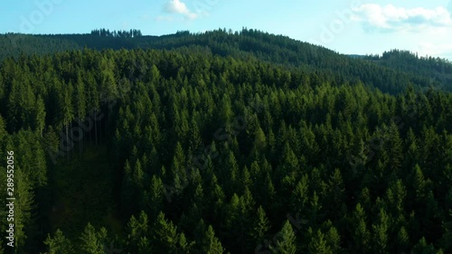 aerial view over mountains in Velke karlovice beskydy czech, This clip is available in two different gradings , 10bit color or dji color lut  photo