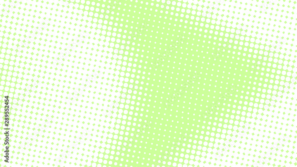 Green and white pop art background in retro comic style with halftone dots, vector illustration of backdrop with isolated dots Green and white pop art background in retro comic style with halftone dots, vector illustration of backdrop with isolated dots