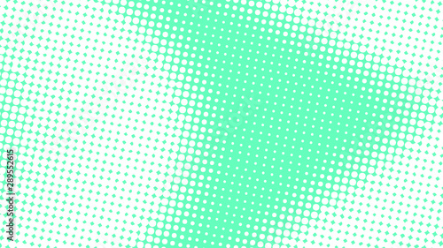 Turquoise and white pop art background in retro comic style with halftone dots, vector illustration of backdrop with isolated dots